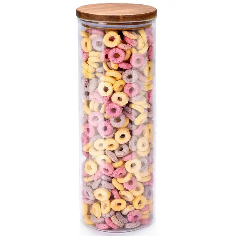 Groothandel Alpina Voorraadpot/bewaarpot Foodking - borosilicaat glas - 1650 ml - glas/hout - luchtdicht - Voorraadpot