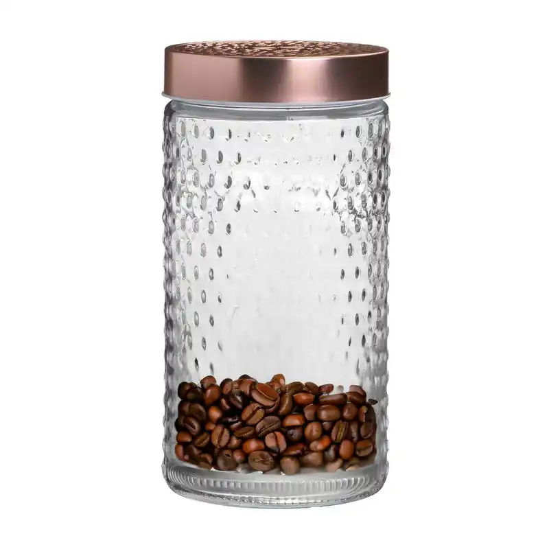 Koopje Urban Living Voorraadpot/bewaarpot Blair - 1.5L - glas - koperen deksel - D12 x H22 cm - Voorraadpot