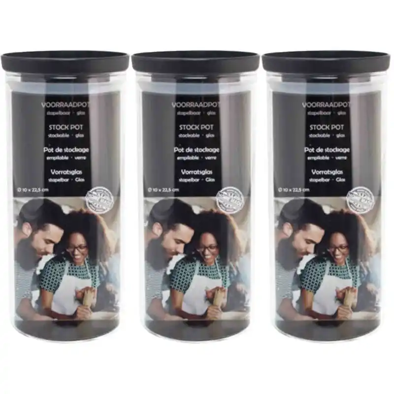 Topkwaliteit 3x Stuks voorraadpotten/weckpotten stapelbaar - Glas - 10 x 22,5 cm - Weckpotten