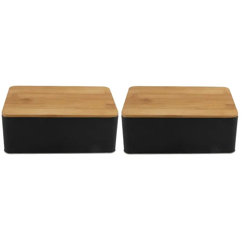 Bulkbestelling Opbergblik - 2x - zwart - bamboe deksel - 1,7L - 19x13 cm - bewaarblik - Voorraadblikken