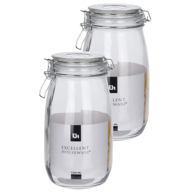 EH keuken voedsel opslagpotten - 4x - 1500 ML - beugel sluiting - glas - Weckpotten Koop Online