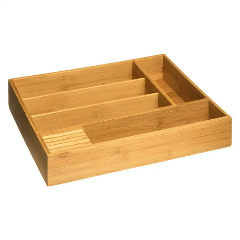 Beperkte Voorraad Decopatent® Bamboe Bestekbak 5 Vaks + Messenblok voor 5 Messen - Besteklade Organizer - Bestek Opbergen - Bestekcassette - 38x28x7