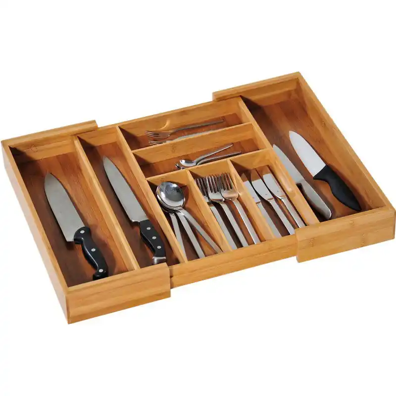 Koop Vandaag 1x Bamboe bestekbak/inzetbak 43 x 35-58 cm voor keukenlades - Bestekbakken