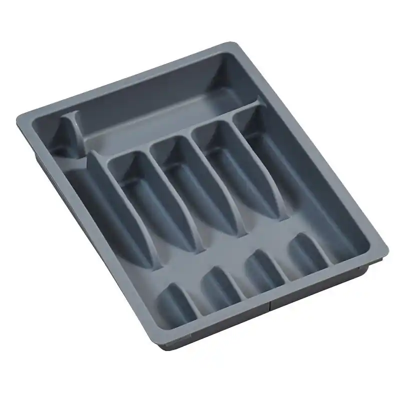 Betaalbaar Uitschuifbare bestekbak van Plastic | 6 Vaks -> Uitschuifbaar naar 8 Vaks | Bestek Opbergen in La | Verstelbare Bestekbak | 29-50 x 38 x 6,3 Cm. | Kleur: GRIJS