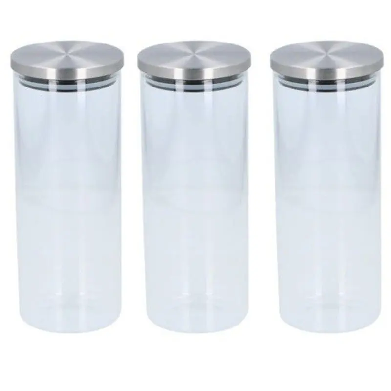Dagaanbieding Alpina Voorraadpot - 3x - 1500 ml - glas - 10 x 25 cm - met RVS deksel - Voorraadpot