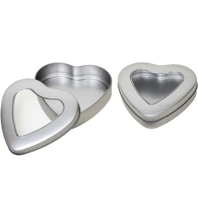 Must-Have Hartjes vorm opbergblik/bewaarblik met venster - 2x - 13 x 13 x 3 cm - Voorraadblikken