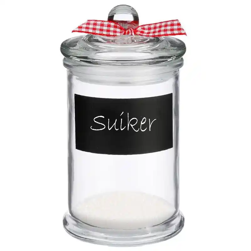 Ambachtelijk Kruidenpotje/voorraadpotje met krijtvlak - 350 ml - glas - Voorraadpot