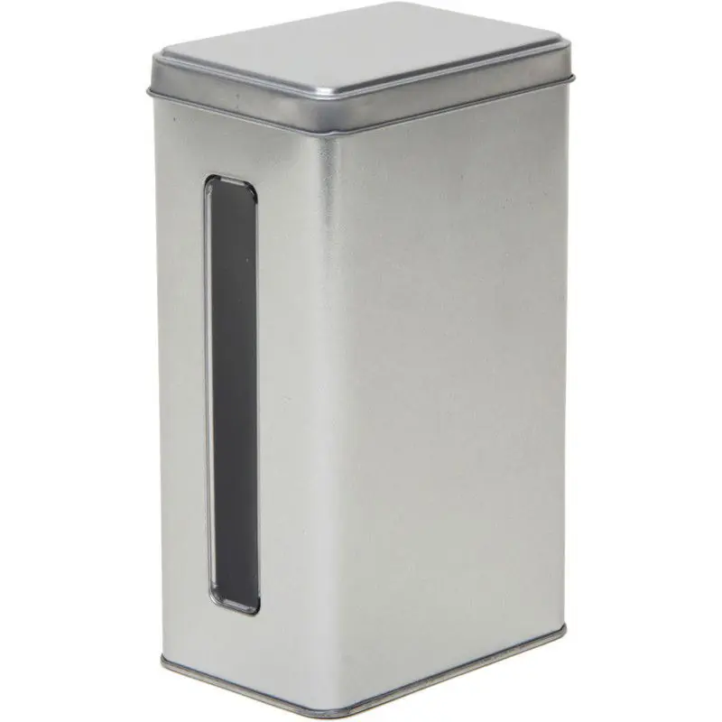 Uitverkoop Keuken opbergblik/bewaarblik met venster - 11 x 7 x 17 cm - Zilver - Voorraadblikken