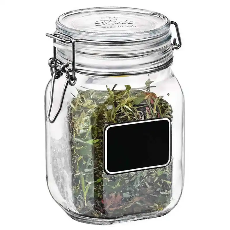 Bormioli Rocco Voorraad/weckpot - glas - transparant - krijtplaatje - 16 x 10,6 cm - 1 L - Weckpotten Tijdelijk Beschikbaar