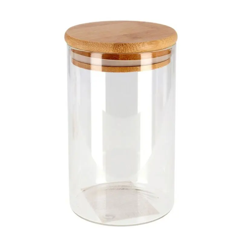 Fabrieksprijs Gerimport Voorraadpot - 1x - glas - bamboe deksel - 1,3L - 22cm - Voorraadpot