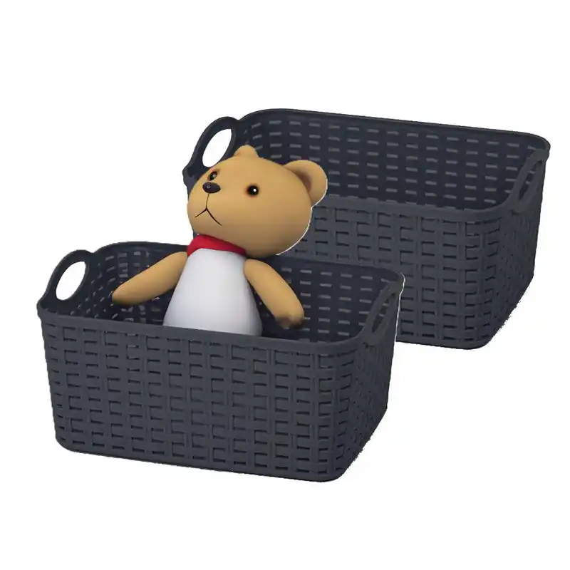 Dagaanbieding Plasticforte Opbergmand/kastmandje - 2x - 12 liter - zwart - kunststof - 33 x 24 x 21 cm - Opbergmanden