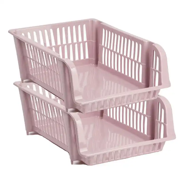 Betaalbaar Plasticforte Stapelbare opbergmand - 4x - Oudroze - 20L - kunststof - Opbergmanden