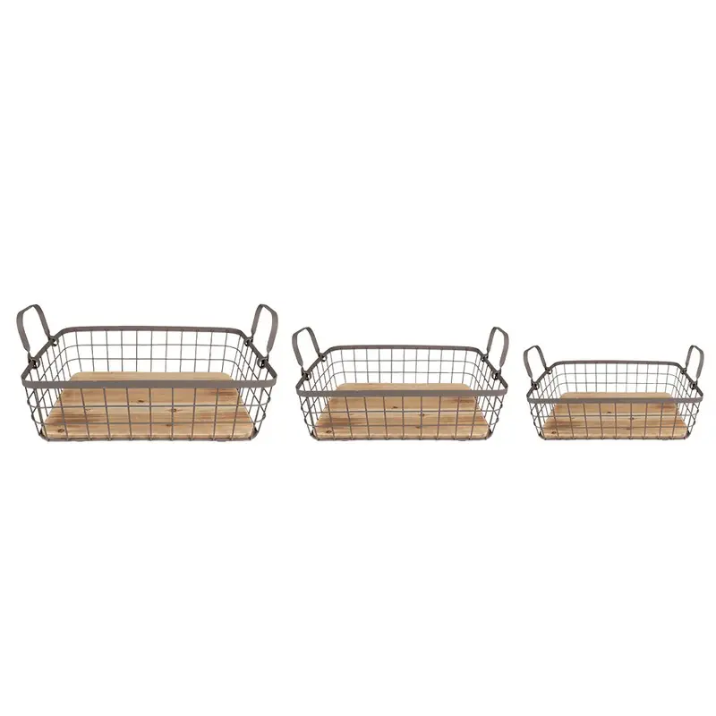 Snelle Levering Clayre & Eef Opbergmand Set van 3 38x28x11 cm Grijs Bruin IJzer