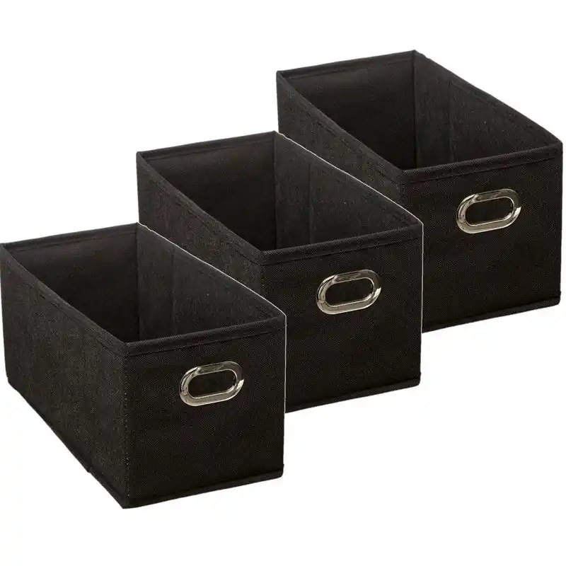 5Five Opbergmand/kastmand - 3x - zwart - linnen - 31 x 15 x 15 cm - Opbergmanden Bulkbestelling