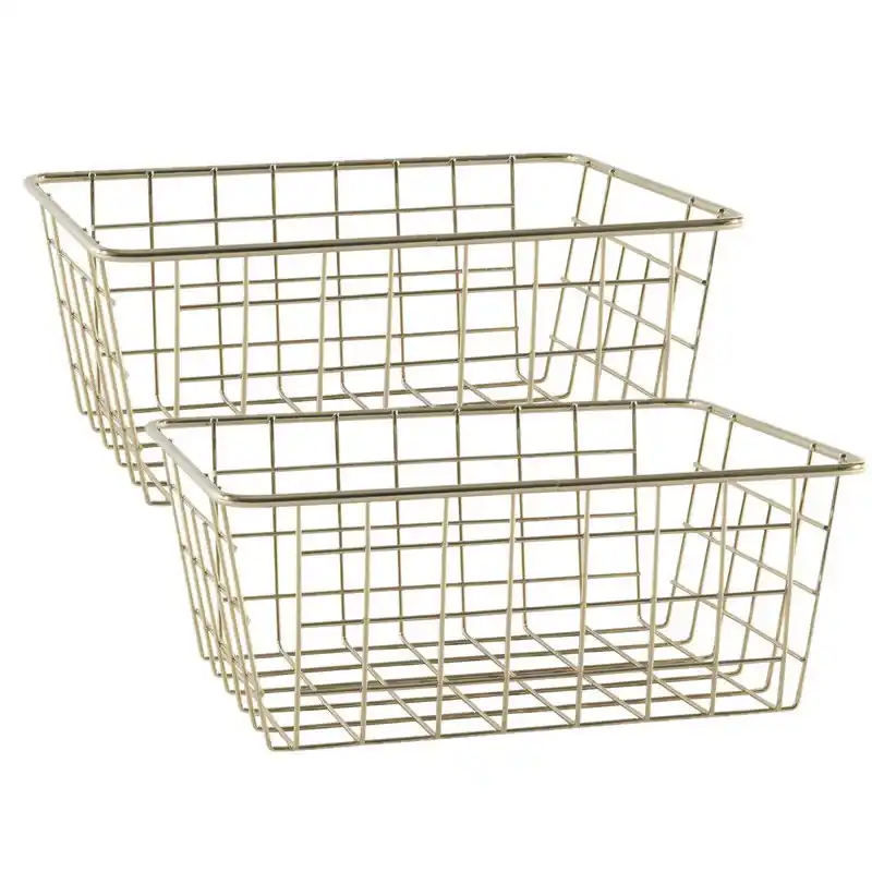 Beperkt Aanbod Draadmand - 4x - goudkleurig - industrieel - opbergmand - 24x18x10 cm - Opbergmanden