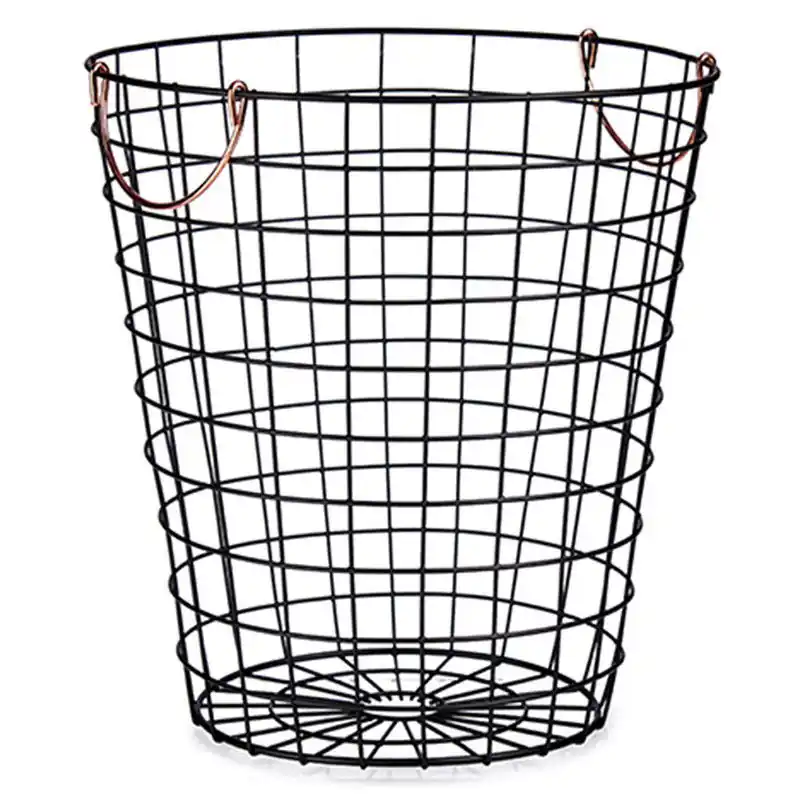Arte Regal Draadmand/opbergmand - rond - zwart - metaal - 30 cm - Opbergmanden Direct Verzonden