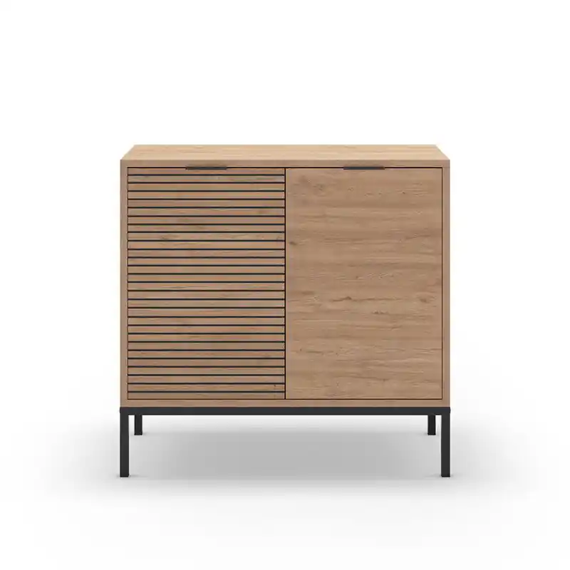 Bestel Nu Kleine buffetkast met 2 deuren en metalen poten Ariel - L80 cm