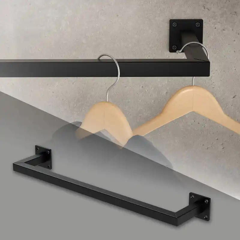 Express Levering Garderobestang Wandkapstok 12 x 60 cm zwart staal ML design