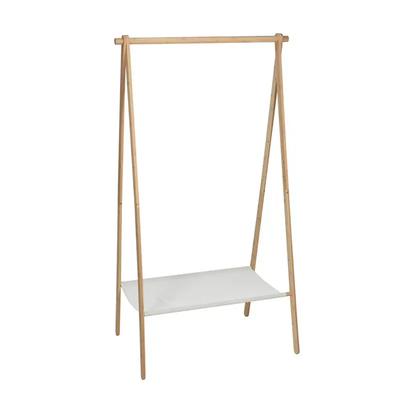 Garantie Inbegrepen H&S Collection Kledingrek - met plank - bamboe- lichtbruin-wit - Kledingrekken