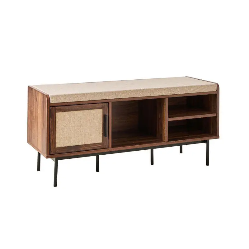Schoenenbank notenafwerking 3 vakken 1 deur met stoffen front L100 cm - JETSON Plaats Bestelling