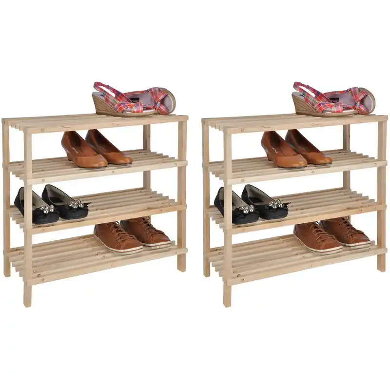 Hete Deal 2x Smalle schoenenrekjes hout 4 lagen 54 cm - Schoenenrekken