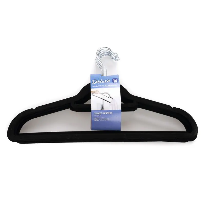 Kledinghangers - 10x - fluweel zwart - anti-slip - kledinghanger set - Kledinghangers Ambachtelijk