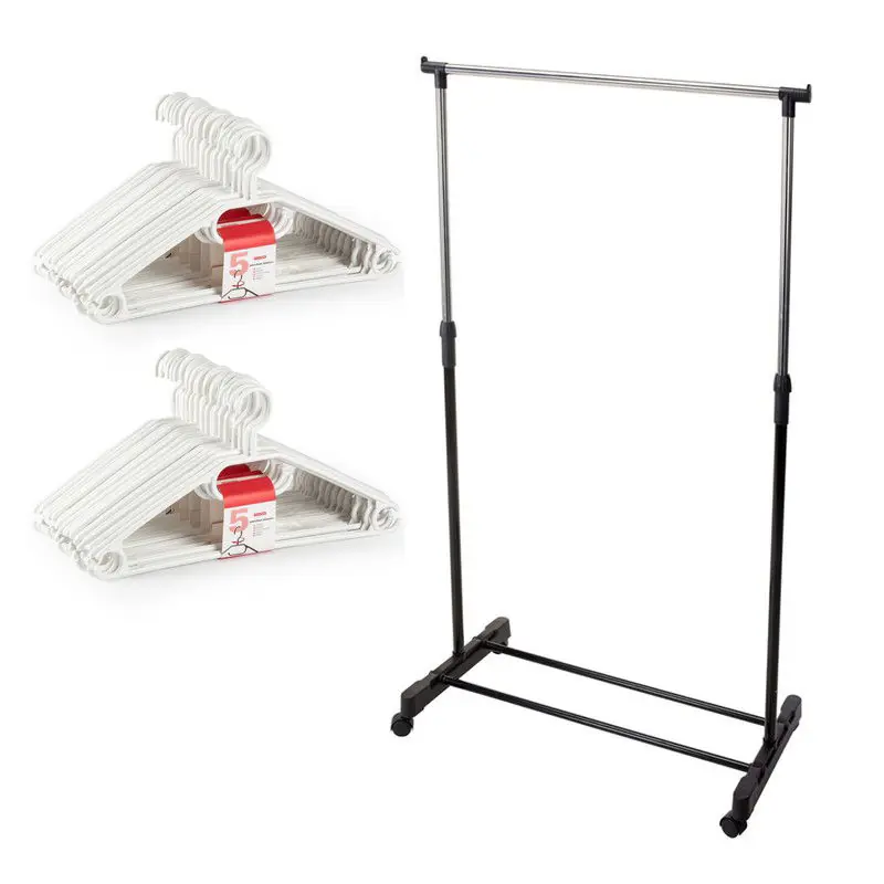 Trendy Mobiel kledingrek met kleding hangers - 20 kunststof hangers - wit/zwart - Kledingrekken