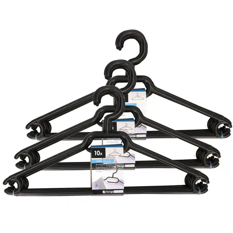 Kunststof kledinghangers - zwart - 60x stuks - 40 cm met broekstang - Kledinghangers Alleen Vandaag