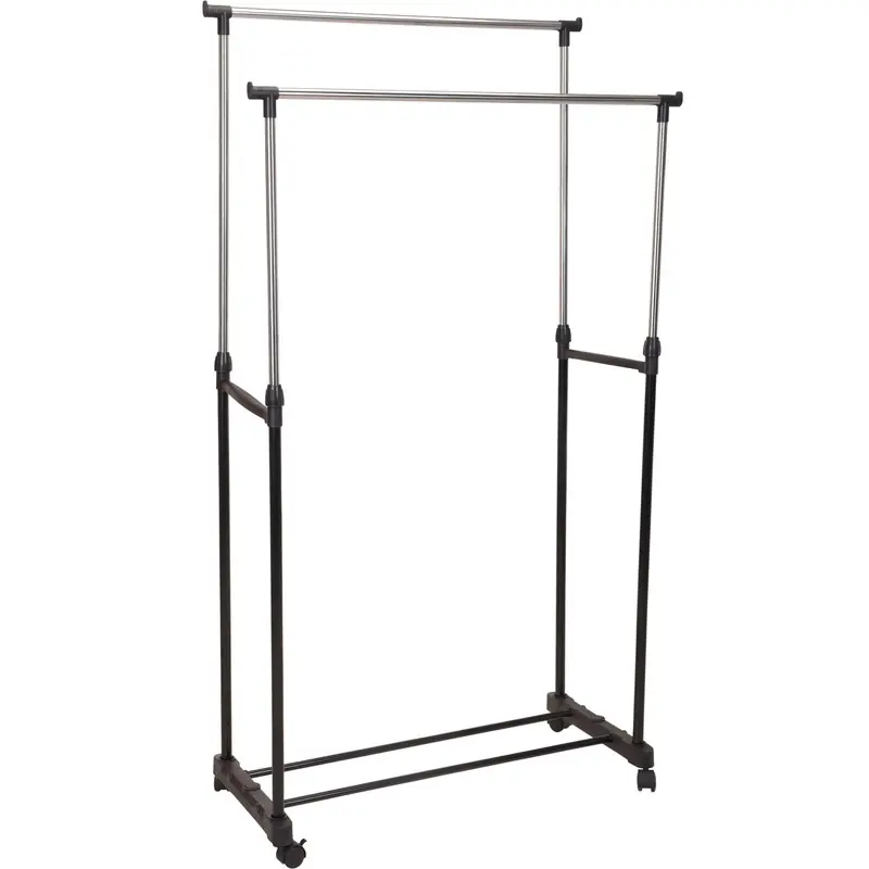 Uitverkoop Kledingrek - op wieltjes - dubbele stang - verstelbaar - 160 cm - Kledingrekken