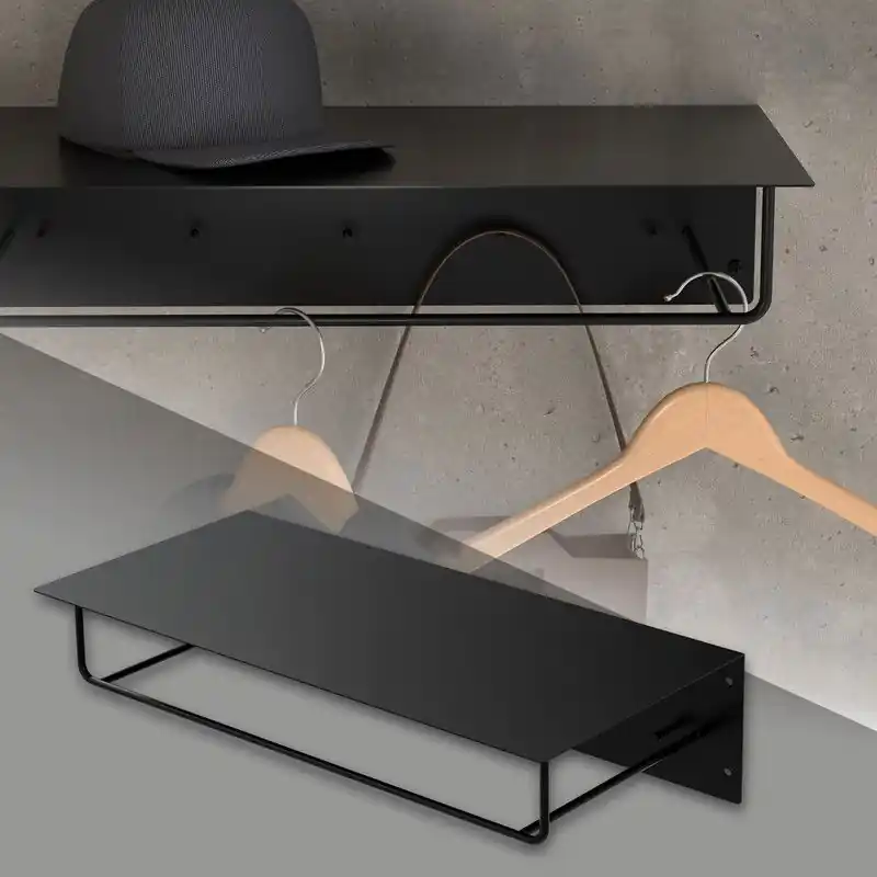 Kapstok Wandkapstok met legplank 60 x 30 x 15 cm zwart metaal ML design Topkwaliteit