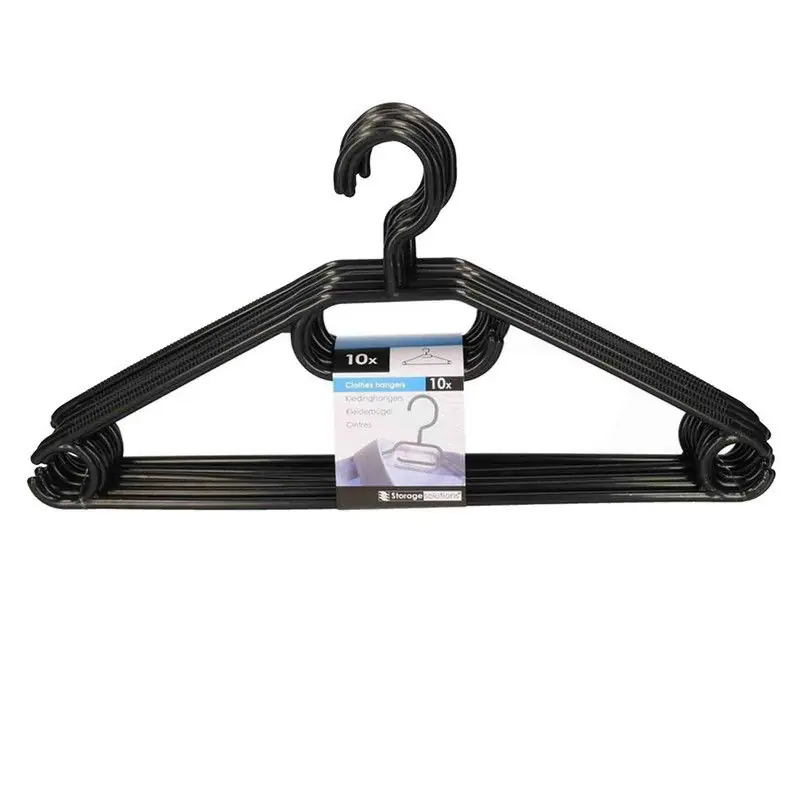 Storage solutions Kledingkast kledinghangers pakket - 10x stuks - stevig kunststof - zwart - Kledinghangers Weekendaanbieding