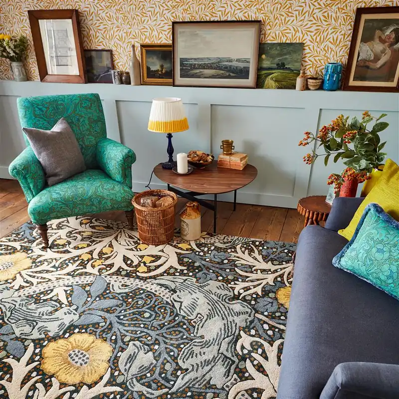 Populair Laagpolig vloerkleed Morris & Co Seaweed Teal 127008