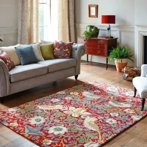 Nu Kopen Laagpolig vloerkleed Morris & Co Strawberry Thief Crimson 27700