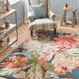 Laagpolig vloerkleed Sanderson Dahlia & Rosehip Teal 50608 Budget