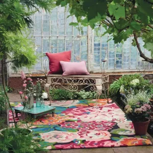 Laagpolig vloerkleed Sanderson Rose & Peony Cerise 45005 Nieuw Model