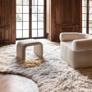 Ambachtelijk Vloerkleed Layered Residue Shaggy Wool Rug Bone White