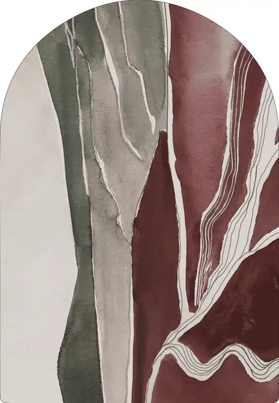 Professioneel Vloerkleed MOMO rugs x NOŪRA studios - Horizon Bordeaux/Green Arch