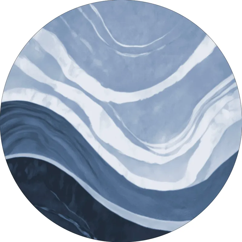 Vloerkleed MOMO rugs x NOŪRA studios - Waves Blue Rond Ambachtelijk