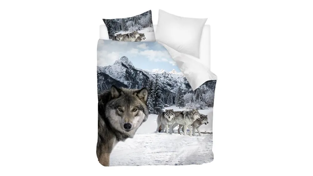 Snoozing Wolf flanel dekbedovertrek multi Express Levering