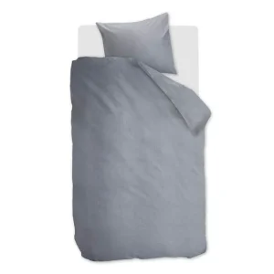 Snoozing Flanel Uni dekbedovertrek blue grey Ambachtelijk