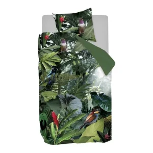 Gecertificeerd Snoozing Tropical Birds flanel dekbedovertrek groen