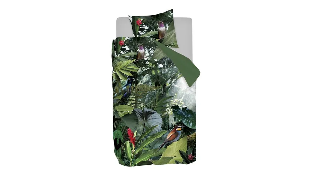 Gecertificeerd Snoozing Tropical Birds flanel dekbedovertrek groen