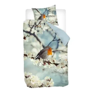Nu Kopen Snoozing Robin flanel dekbedovertrek multi