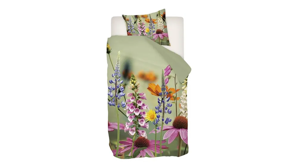 Snoozing Foxglove flanel dekbedovertrek groen Nieuw Model