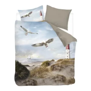 Snelle Levering Snoozing Lighthouse flanel dekbedovertrek taupe