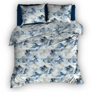 Budget Romanette Peak Mountains flanel dekbedovertrek beige/blauw
