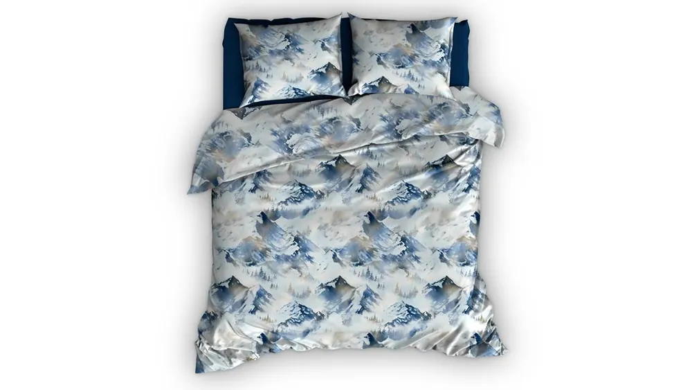 Budget Romanette Peak Mountains flanel dekbedovertrek beige/blauw
