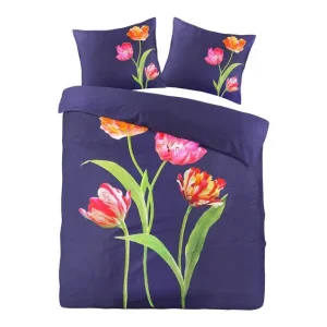 Handgemaakt Papillon Tulip dekbedovertrek navy