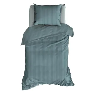 Satin d'Or Satijnstreep dekbedovertrek smoke blue Finale Uitverkoop