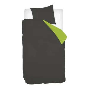 Weekendaanbieding Snoozing Two Tone flanel dekbedovertrek antraciet/lime